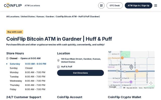 CoinFlip Bitcoin ATM - Huff & Puff (Gardner)