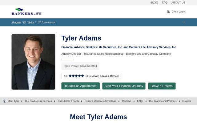 Tyler Adams, Bankers Life Agent