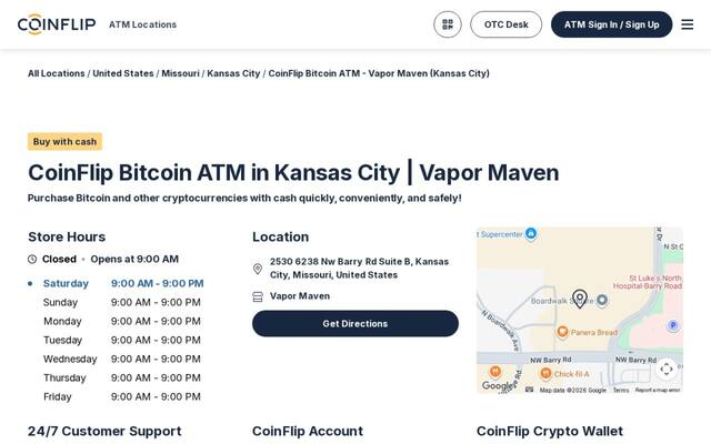 CoinFlip Bitcoin ATM - Vapor Maven (Kansas City)