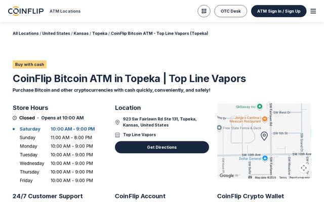 CoinFlip Bitcoin ATM - Top Line Vapors (Topeka)