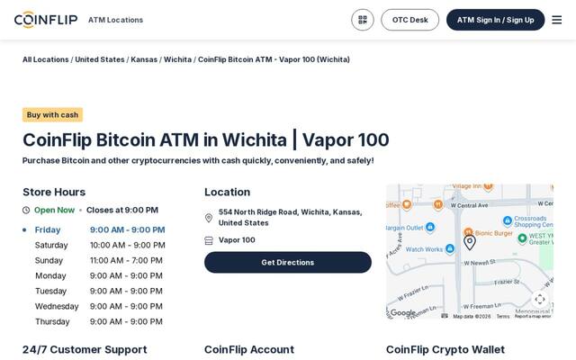 CoinFlip Bitcoin ATM - Vapor 100 (Wichita)
