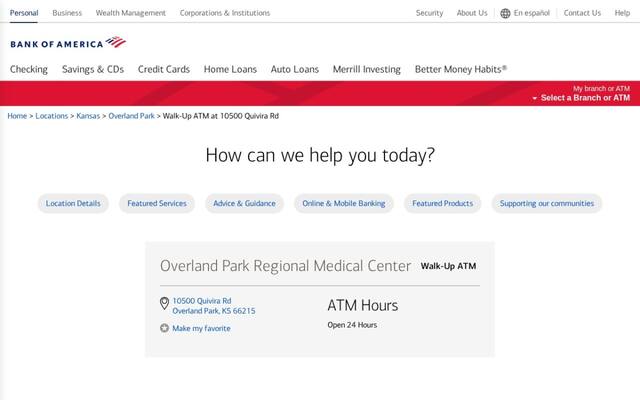 Bank of America Walk-Up ATM | Overland Park Regional Medical Center