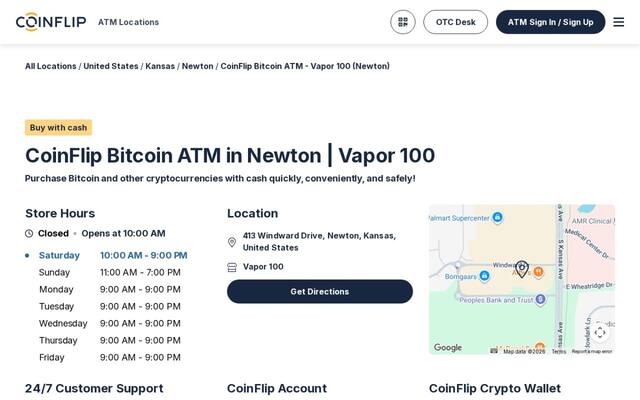 CoinFlip Bitcoin ATM - Vapor 100 (Newton)