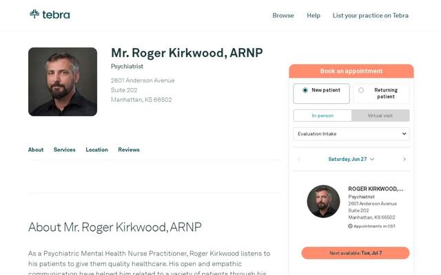 Mr. Roger Kirkwood, APRN FNP-BC, PMHNP-BC