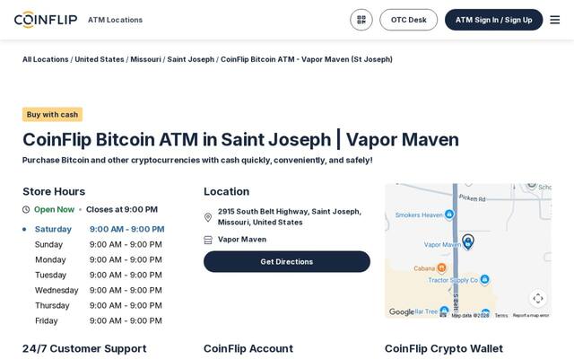 CoinFlip Bitcoin ATM - Vapor Maven (St Joseph)