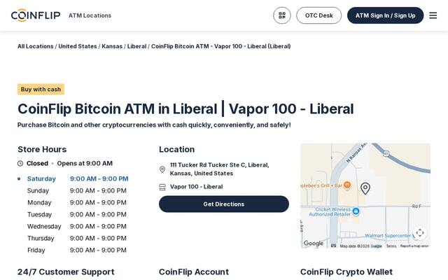 CoinFlip Bitcoin ATM - Vapor 100 - Liberal (Liberal)