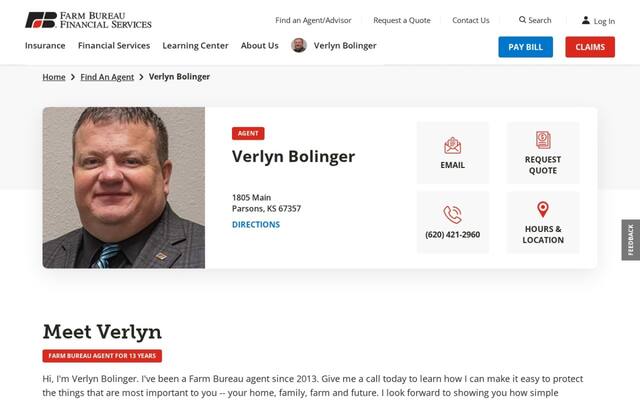 Farm Bureau Financial Services-Verlyn Bolinger Jr. in Parsons Ks.