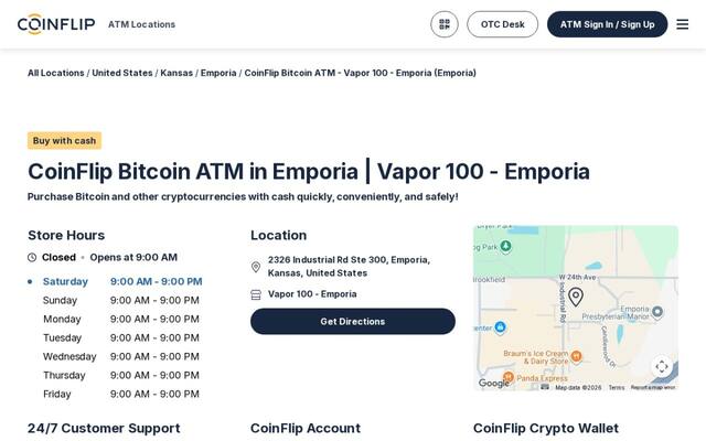 CoinFlip Bitcoin ATM - Vapor 100 - Emporia (Emporia)