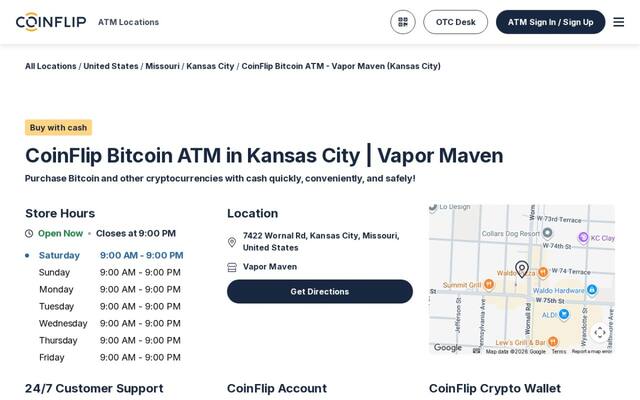 CoinFlip Bitcoin ATM - Vapor Maven (Kansas City)