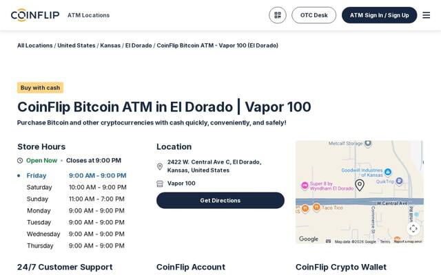 CoinFlip Bitcoin ATM - Vapor 100 (El Dorado)