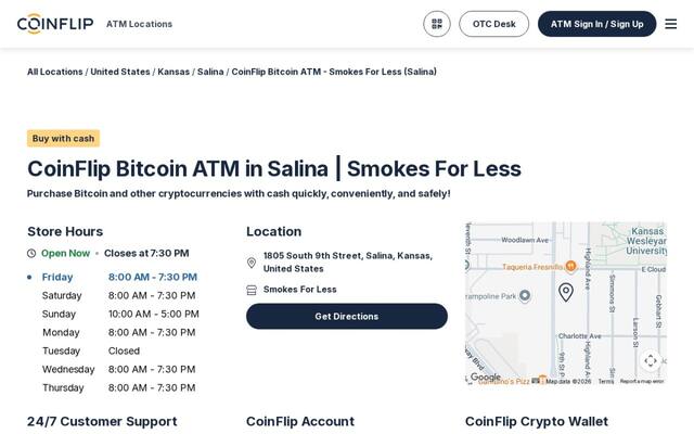 CoinFlip Bitcoin ATM - Smokes For Less (Salina)