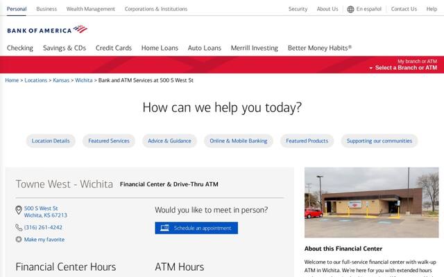 Bank of America Financial Center & Drive-Thru ATM | Towne West - Wichita