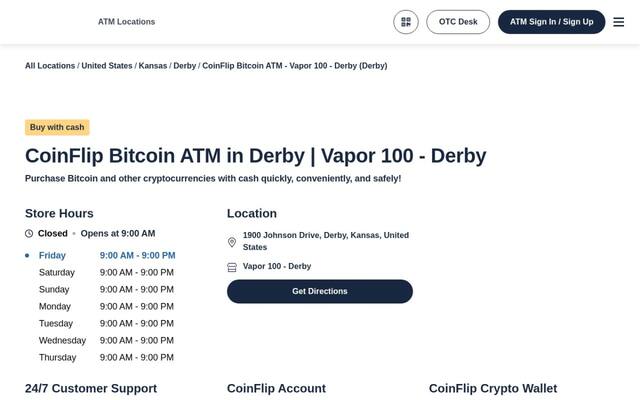 CoinFlip Bitcoin ATM - Vapor 100 - Derby (Derby)