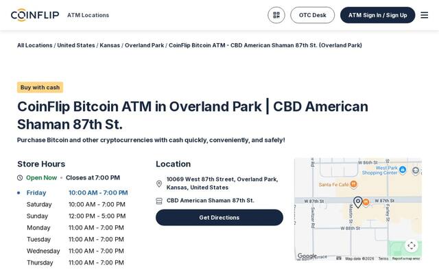 CoinFlip Bitcoin ATM - CBD American Shaman 87th St. (Overland Park)