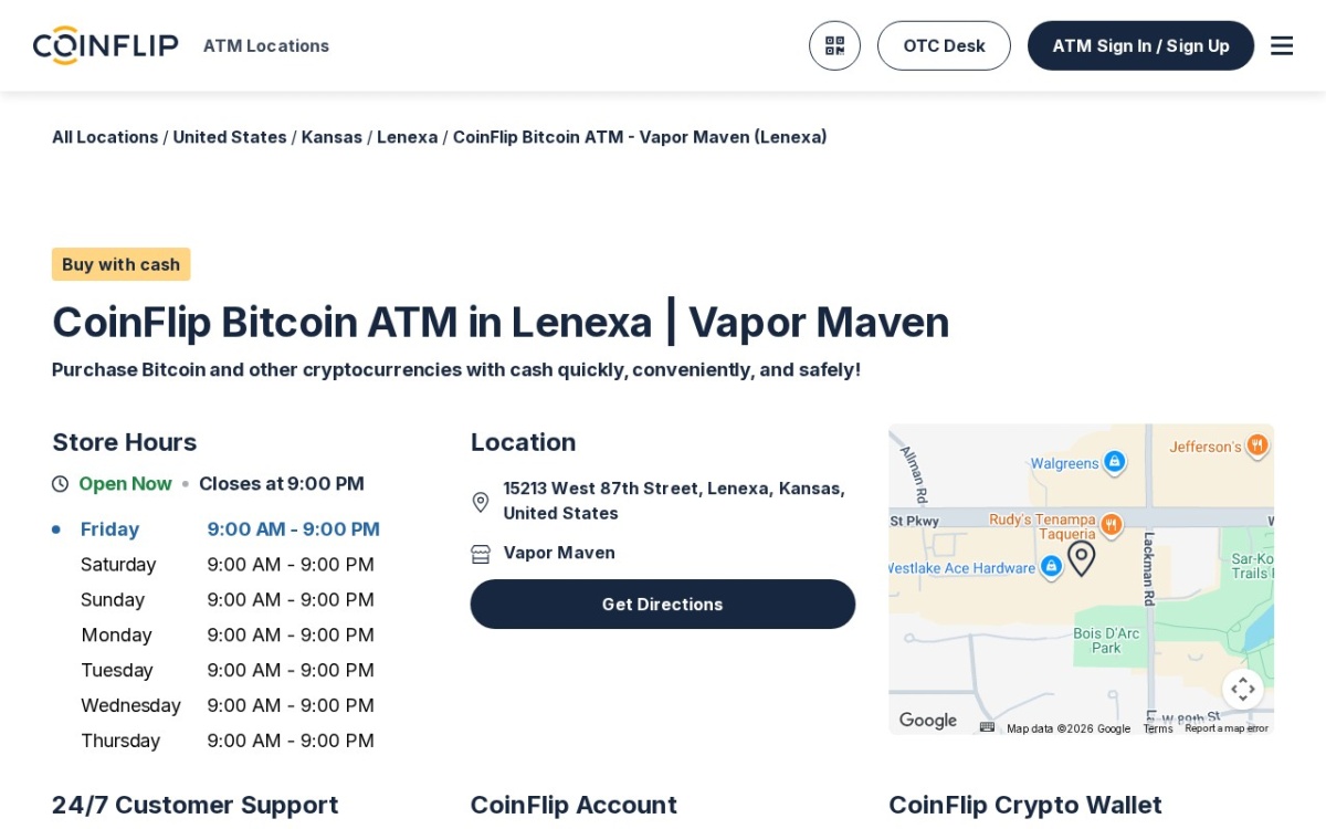 CoinFlip Bitcoin ATM - Vapor Maven (Lenexa)