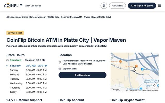 CoinFlip Bitcoin ATM - Vapor Maven (Platte City)