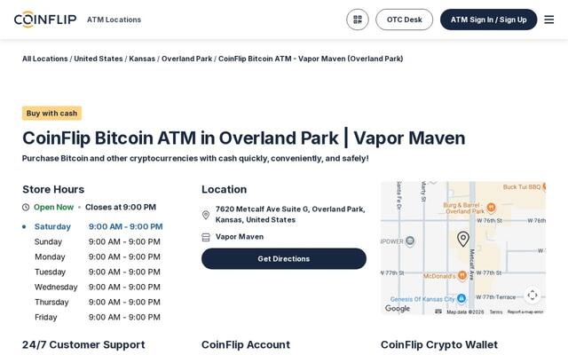 CoinFlip Bitcoin ATM - Vapor Maven (Overland Park)