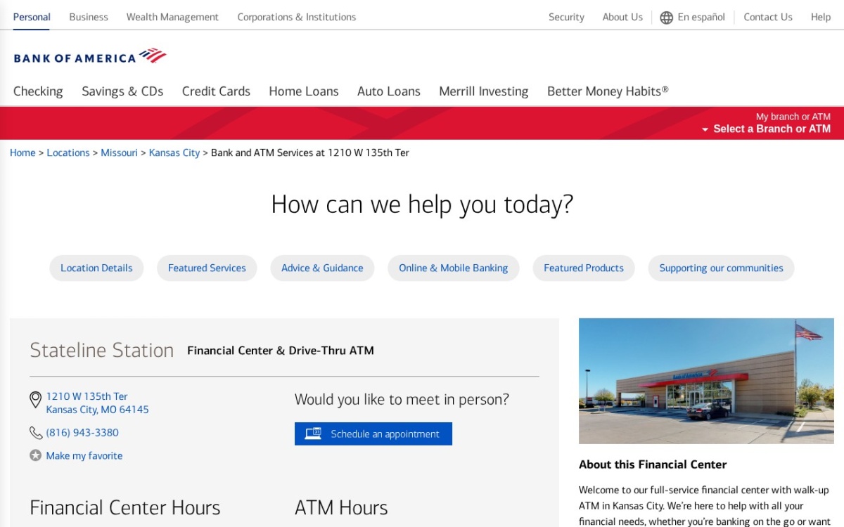 Bank of America Financial Center & Drive-Thru ATM | Stateline Station